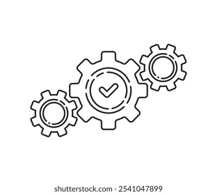 Engranajes de línea delgada negros como producción eficiente. Tendencia lineal mínima Elemento de Diseño gráfico de logotipo de hardware moderno aislado en blanco. Concepto de servicio de inicio para el éxito o pictograma de Devops