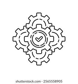 black thin line gears like efficient production. minimal linear trend modern hardware logotype graphic design element isolated on white. concept of start up service