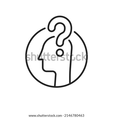 black thin line guess who or big doubt icon. linear modern attitude logotype graphic stroke art user pictogram design element. concept of search solution or self training or understanding or learning