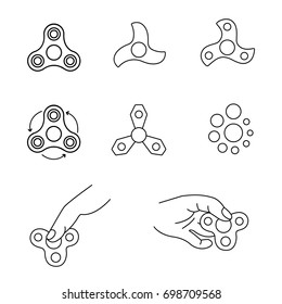 black thin line hand fidget spinner logo. concept of very popular toy gadget for kids or best thing for hyperactivity child. line art style trend logotype graphic 