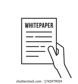 Black Thin Line Hand Holding Whitepaper. Concept Of Initial Offering Or Smart Contract. Stroke Flat Style Trend Invest Ico Doc Badge Graphic Lineart Art Design Element Isolated On White Background