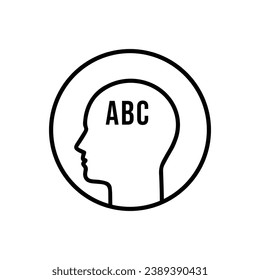 cabeza negra de línea delgada como icono de educación básica. tendencia lineal plana diseño moderno de trazo gráfico logotipo aislado en blanco. concepto de enseñanza primaria para los niños o aprendizaje de idiomas extranjeros