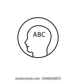 Schwarze dünne Linie Kopf wie grundlegende Bildung Ikone. Flacher linearer Trend Moderner Logotyp Grafik Strich Art Design isoliert auf Weiß. Konzept der primären