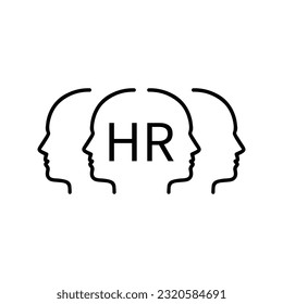 black thin line heads like human resources. concept of group of person like find workers or talent and hr service. linear flat trend modern outline training logotype graphic design isolated on white
