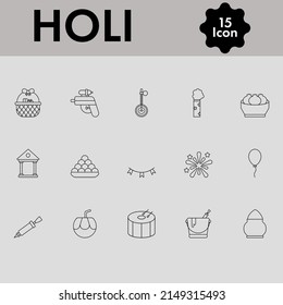 Icono De Holi De Línea Delgada Negro Fijado En Fondo Gris.