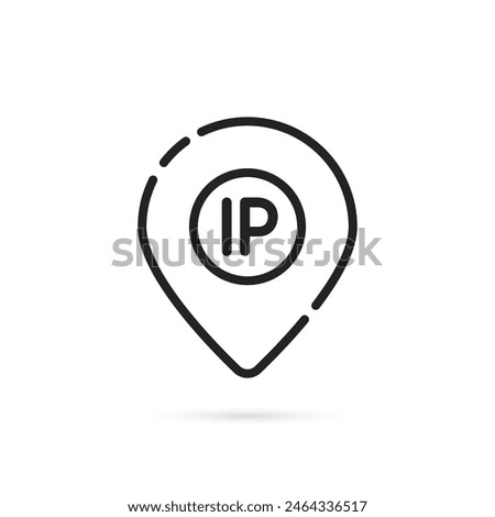 black thin line ip address icon with pin. simple outline graphic trend modern design abstract vps logotype element isolated on white. concept of easy and fast search of internet protocol location