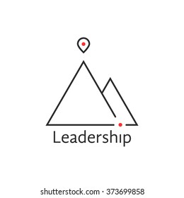 black thin line leadership logo. concept of alpinism, solution, ski, rock, aim, way, map pin, attainment, opportunity. isolated on white background. flat style trend brand design vector illustration