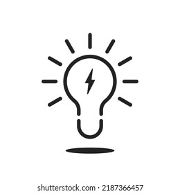 black thin line light bulb icon with lightning. linear minimal simple trend stroke lightbulb logotype design web element isolated on white. concept of think outside the box or simplicity badge