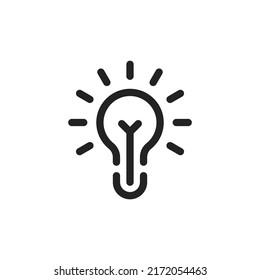 black thin line lightbulb like insight icon. flat linear trend modern stroke art more efficiency logotype graphic web design element isolated on white. concept of aha moment and quizz or quiz sign