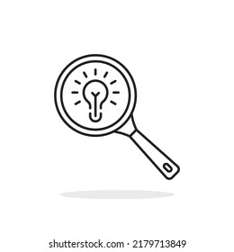 black thin line magnifying glass with bulb inside. flat linear simple trend modern visionery logotype stroke design isolated on white. concept of suggest simplicity or survey and studying process