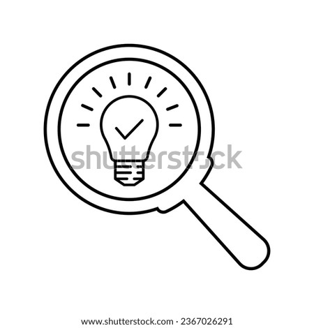 black thin line magnifying glass with bulb inside. flat linear simple trend modern visionery logotype stroke design isolated on white. concept of suggest simplicity or survey and studying process