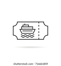black thin line marine ticket for boat. concept of card for river or sea transport or tkt pictogram. linear flat style trend modern stroke logotype graphic art design isolated on white background