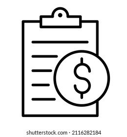 icono del documento de dinero de línea delgada negra