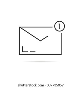 black thin line notification email. concept of user interface, ui, mailbox spam, 1 dispatch verification, online support. outline style trend modern logo design vector illustration on white background
