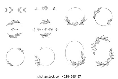 Black thin line ornate design element collection for invitation text frame, greeting card, web banner. Vector illustration.