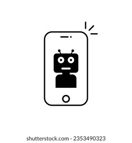 teléfono delgado negro con chatbot. concepto de internet, marketing, inscripciones divertidas de un robot, avatar, aviso de teléfono, teléfono celular. tendencia de estilo lineal plano diseño gráfico de logotipo moderno en fondo blanco