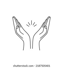 Black Thin Line Prayer Hands Like Praise Icon. Concept Of Happy Thanksgiving Or Belief Or Love Recovery. Stroke Art Design Or Web Graphic Outline Simple Meditation Logotype Element Isolated On White