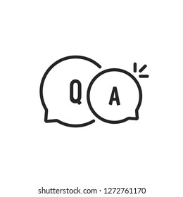 black thin line question and answer. concept of abstract online conversation for help or fast solve problem. minimal flat stroke modern simple qa logotype lineart graphic art design isolated on white