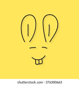 black thin line rabbit muzzle. concept of festive, face, sketchy flyer element, event, greeting, season. isolated on yellow background. flat style trend modern logotype design vector illustration