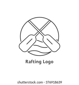 black thin line rafting logo. concept of teamwork, risky, tourism print, leisure, dangerous exercise, expedition. isolated on white background. flat style trend modern brand design vector illustration