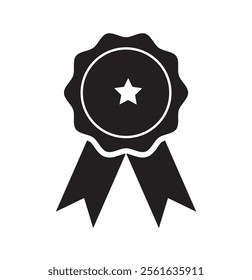black thin line rosette icon with star. concept of challenge achive and success sign and high class product. flat stroke trend modern medal logotype graphic art design isolated on white background 