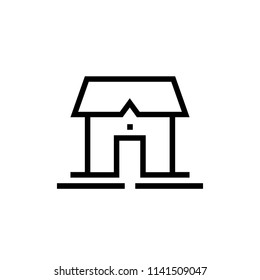 black thin line simple house icon. flat linear stroke logotype graphic lineart design on white background. concept of rural cabin or chalet for sold or art emblem for internet site like home page