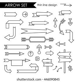 Black thin line stroke arrows set, blank spaces for short message