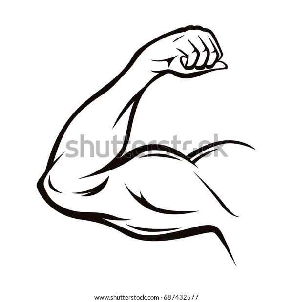 黒い細い線の強い雄の腕のトレークアウトポーズのシンボルは 力と筋肉です ベクターイラスト のベクター画像素材 ロイヤリティフリー
