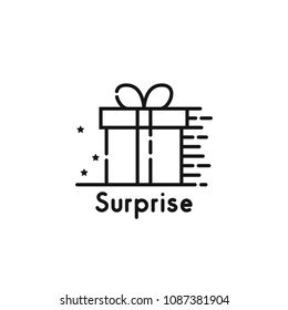 black thin line surprise logo isolated on white. flat stroke style trend modern logotype graphic lineart design element. concept of client online in-store order and free donation or reward prize