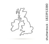 black thin line uk map with shadow. flat minimal modern simplified logotype art web design element isolated on white background. concept of united kingdom area or territory and great britain badge