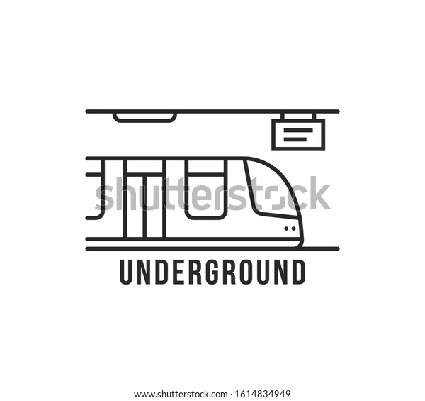black thin line underground train icon.\
concept of type of under ground transport or infrastructure. flat\
lineart style trend modern monoline logotype graphic art design\
isolated on white\
background