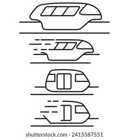 Black thin line underground train.Monorail train line icon.Isolated on white background.Outline vector illustration.Public transport.Transport icons collection. High speed monorail train.