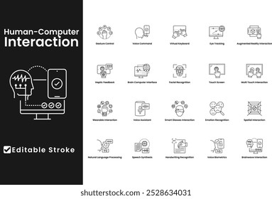 Black thin line  vector icon set for Human-Computer interaction. 