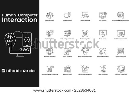 Black thin line  vector icon set for Human-Computer interaction. 