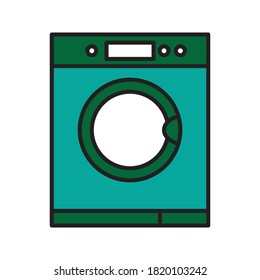 black thin line washing machine icon. concept of device for cleaning clothes with soap-powder. stroke flat style trend modern logotype graphic art design illustration isolated
