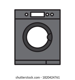 black thin line washing machine icon. concept of device for cleaning clothes with soap-powder. stroke flat style trend modern logotype graphic art design illustration isolated