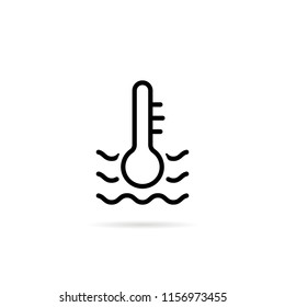 Black Thin Line Water Temperature Indicator Icon. Flat Stroke Trend Modern Logotype Graphic Art Design Isolated On White. Concept Of Vehicle Panel Element For Temp Conditioner System Or Coolant Pump