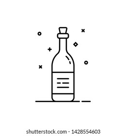 black thin line wine bottle icon. concept of winery product and french national alcoholic drink. linear flat winebottle logotype art graphic minimal lineart design element isolated on white background
