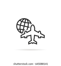black thin line worldwide global air transportation. concept of delivery of goods by airplane or holiday. stroke simple flat style trend modern logotype graphic art design isolated on white background