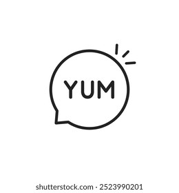 black thin line yum speech bubble icon. abstract outline trend modern graphic design logotype element isolated on white. concept of minimal yumyum pictogram for restaurant, cafe or coffee shop