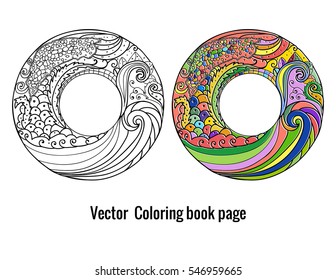 Black thin lines abstract. Hhand drawing. Coloring page book for kids and adults. black and white version and example color. Vector isolated template.