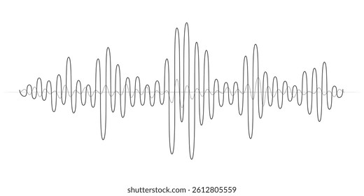Black thin lines sound waves flow isolated on a white background with editable stroke. Waveform patterns are simple curves for music, audio, podcasts, or voice message concepts. Vector illustration
