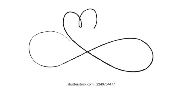 Black thin lines two hearts love infinity symbol on white background - Vector illustration