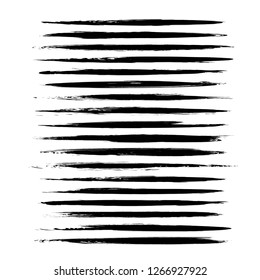 Black thin long abstract textured paint strokes set isolated on white background