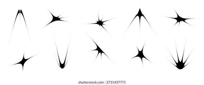 Elemento de espinho fino preto e peculiar Conjunto de formas de estrelas afiadas