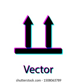 Black This side up icon isolated on white background. Two arrows indicating top side of packaging. Cargo handled so these arrows always point up.  Vector Illustration