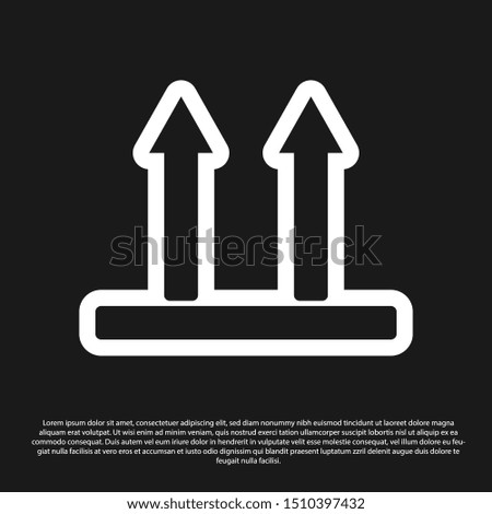 Black This side up icon isolated on black background. Two arrows indicating top side of packaging. Cargo handled so these arrows always point up.  Vector Illustration
