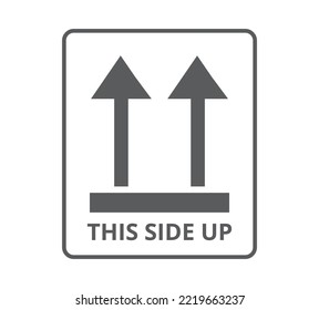 Black This Side Up sign. Concept of packaging. 
