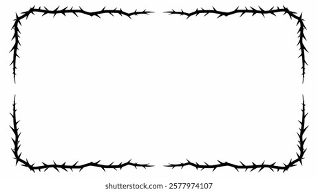 Black thorn frame vector with sharp, spiky edges. Suitable for tattoo designs, gothic themes, horror posters, and dark aesthetics