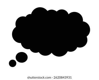 A black thought bubble cloud, perfect for adding a touch of creativity to your designs. Use this versatile graphic for web projects, presentations, and more. Great for expressing ideas